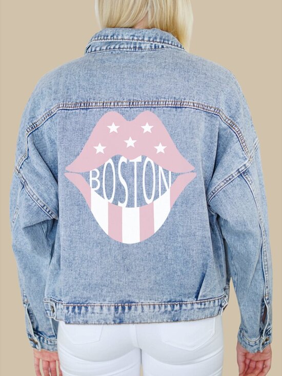 Women's Boston Pink Lips Denim Jacket - Picture 5 of 5